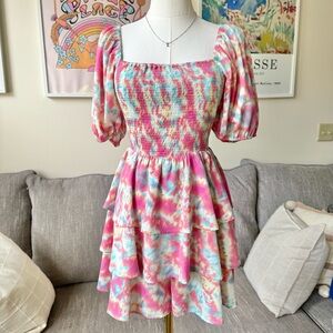 Entro Dress Romper Medium Peasant Cottage Milkmaid Babydoll Tiered Smocked